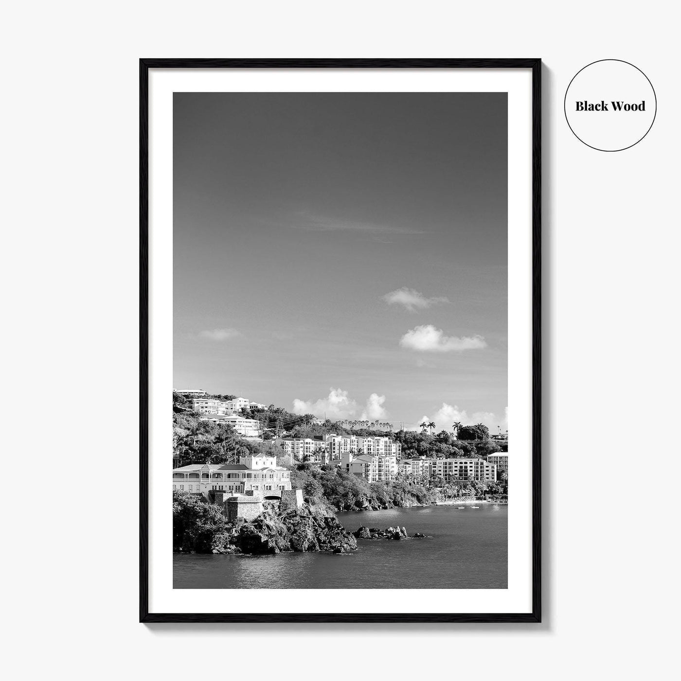 St Thomas Black and White Fine Art Photo Print, Harbor, USVI, Caribbean, Wall Decor