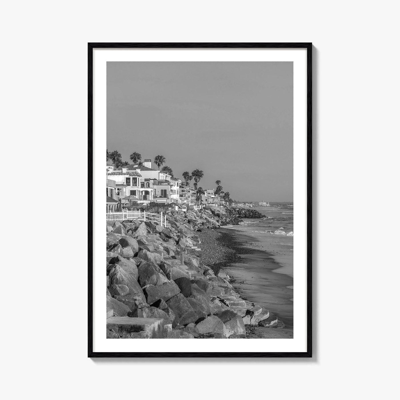 Oceanside Black and White Fine Art Photo Print, San Diego Beach Houses, California Poster