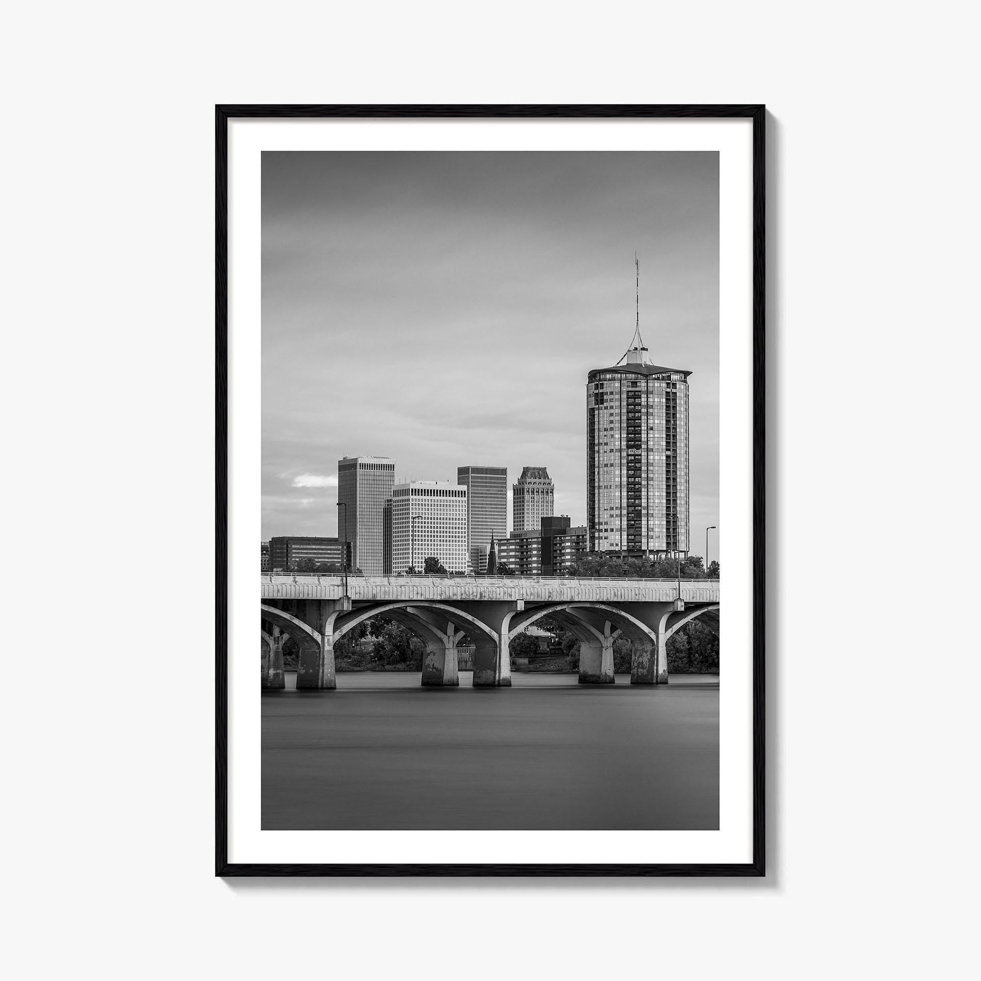 Tulsa Skyline Black and White Fine Art Photo Print, Poster, Oklahoma USA, Arkansas River