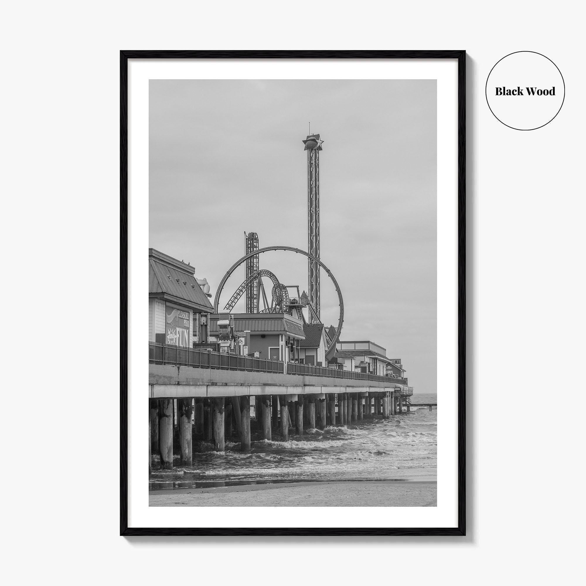 Galveston Island Black and White Fine Art Photo Print, Texas Historic Pier Poster