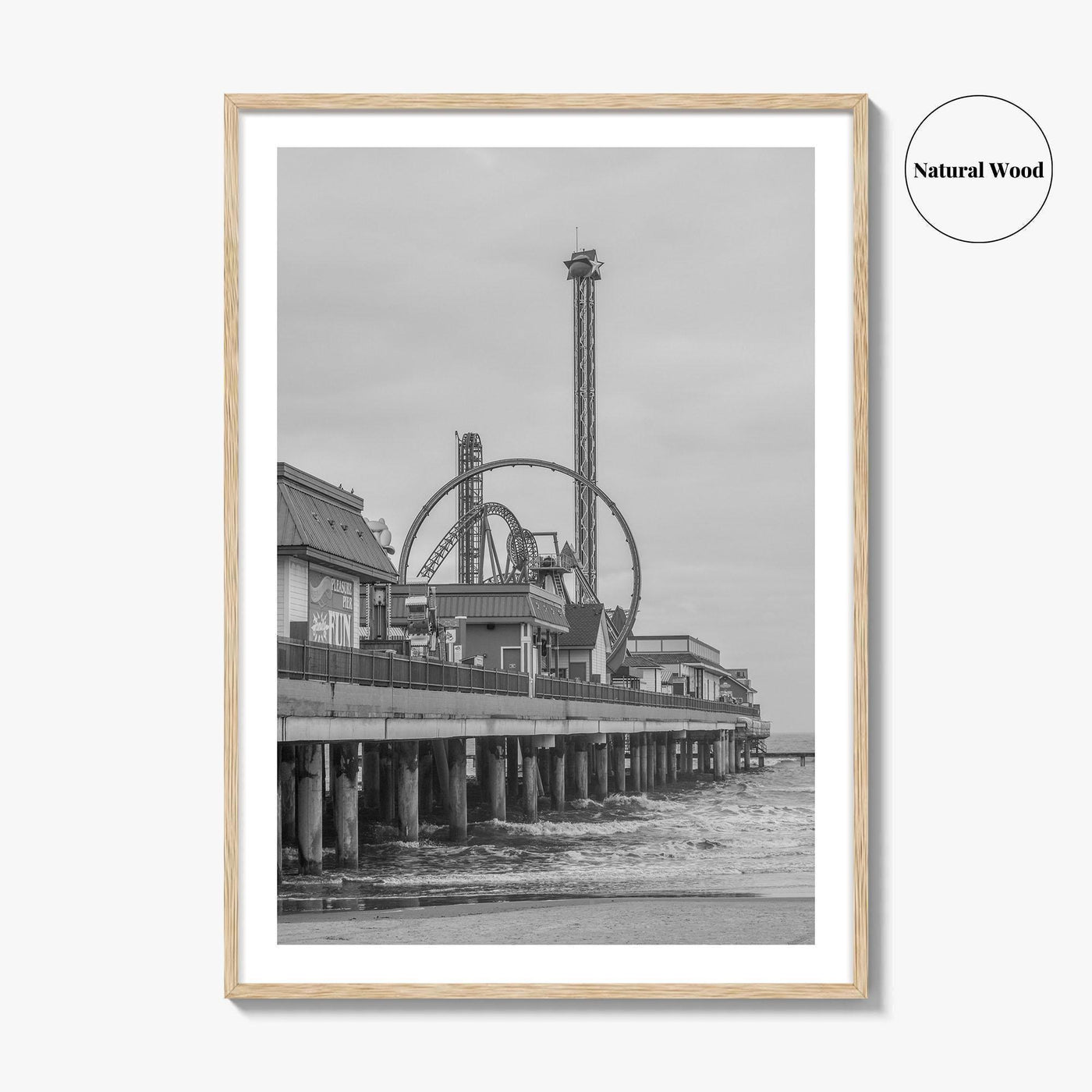 Galveston Island Black and White Fine Art Photo Print, Texas Historic Pier Poster
