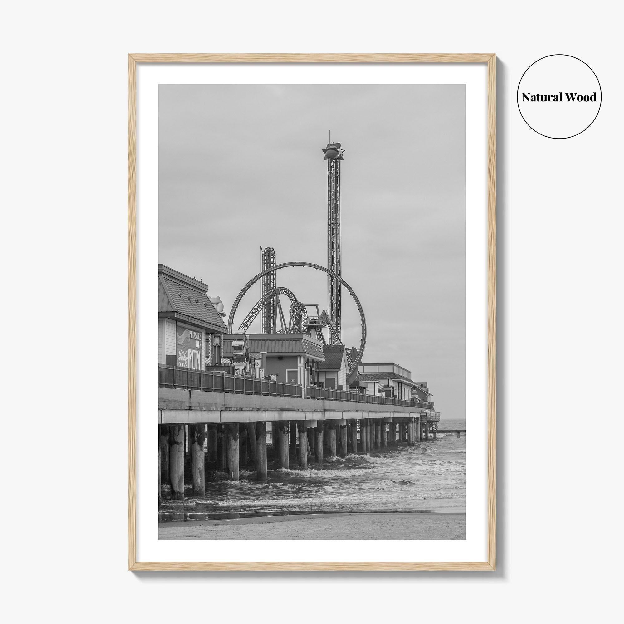 Galveston Island Black and White Fine Art Photo Print, Texas Historic Pier Poster