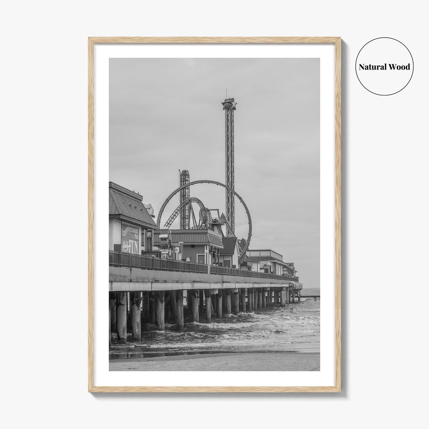 Galveston Island Black and White Fine Art Photo Print, Texas Historic Pier Poster