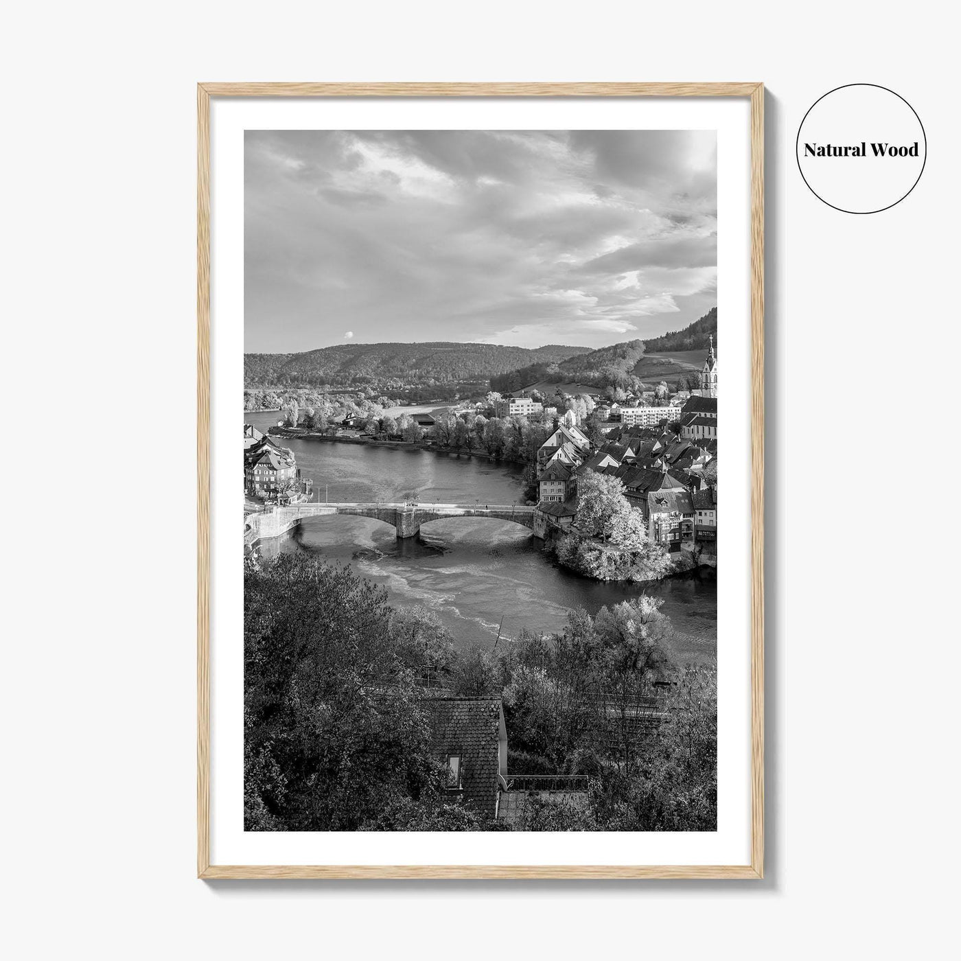 Laufenburg Black and White Fine Art Photo Print, Basel Rhine River Old Town Poster