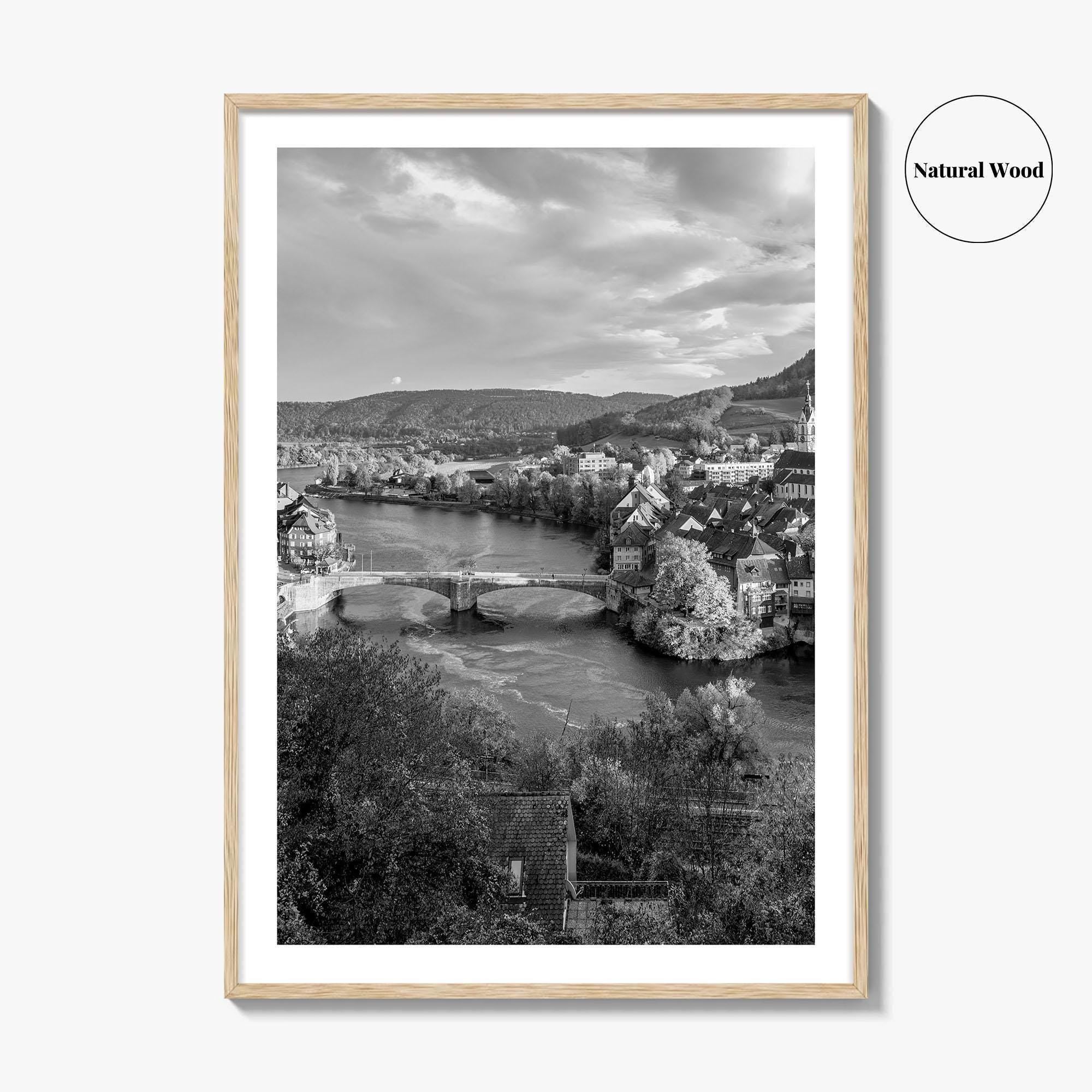 Laufenburg Black and White Fine Art Photo Print, Basel Rhine River Old Town Poster