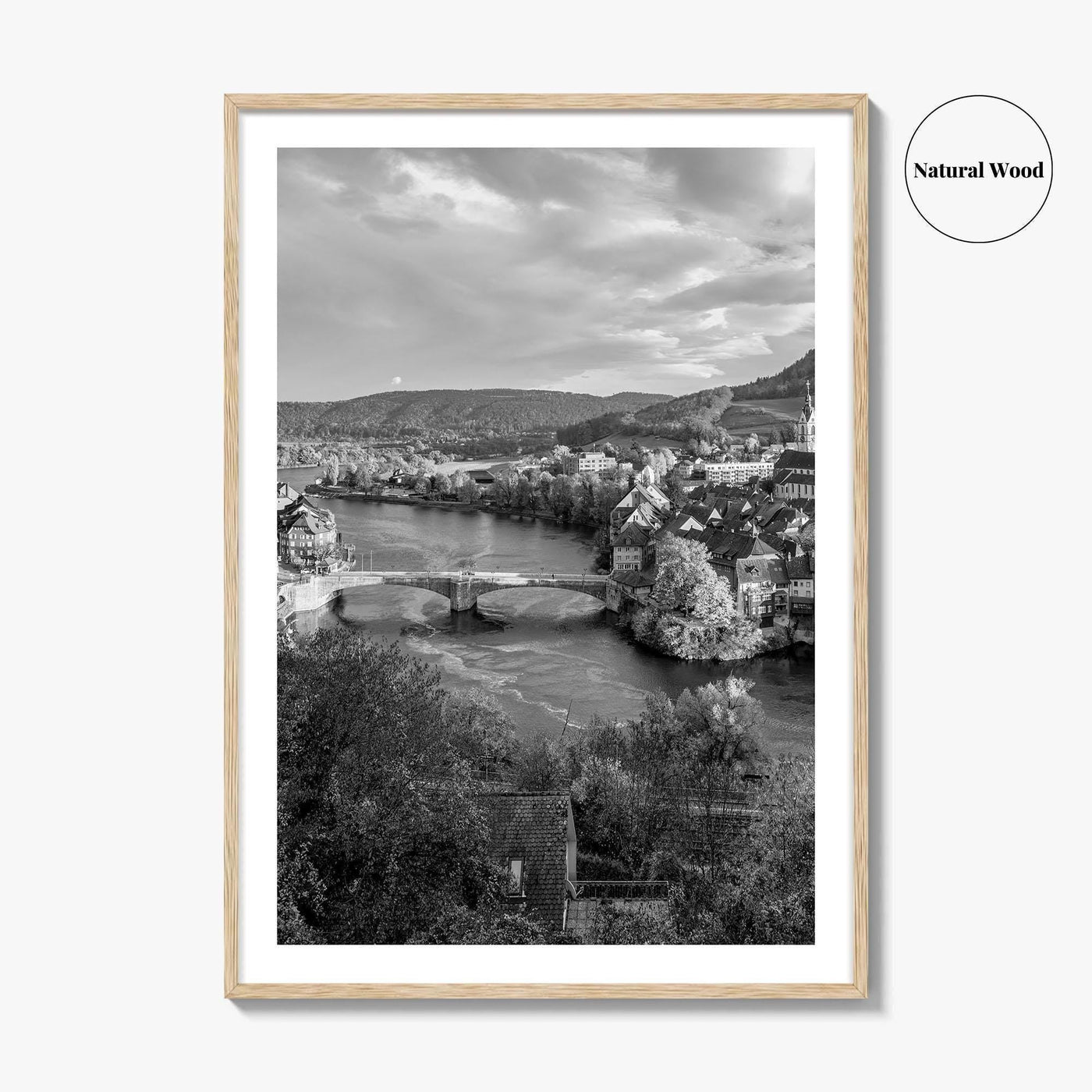 Laufenburg Black and White Fine Art Photo Print, Basel Rhine River Old Town Poster