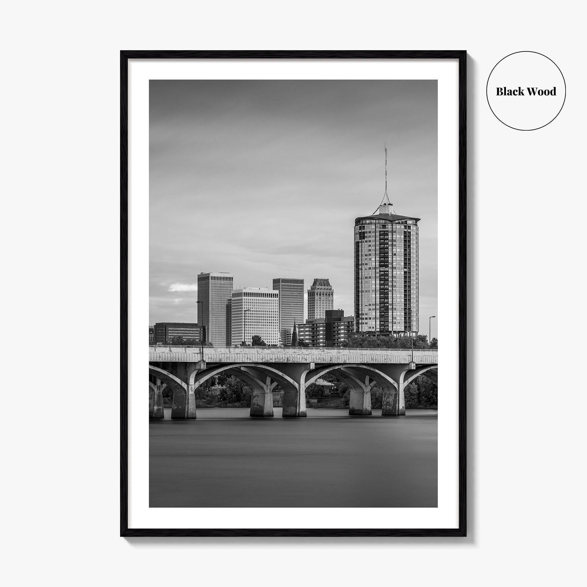 Tulsa Skyline Black and White Fine Art Photo Print, Poster, Oklahoma USA, Arkansas River