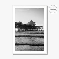 Folly Beach Black and White Fine Art Photo Print, Charleston Pier Poster, South Carolina