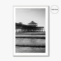 Folly Beach Black and White Fine Art Photo Print, Charleston Pier Poster, South Carolina