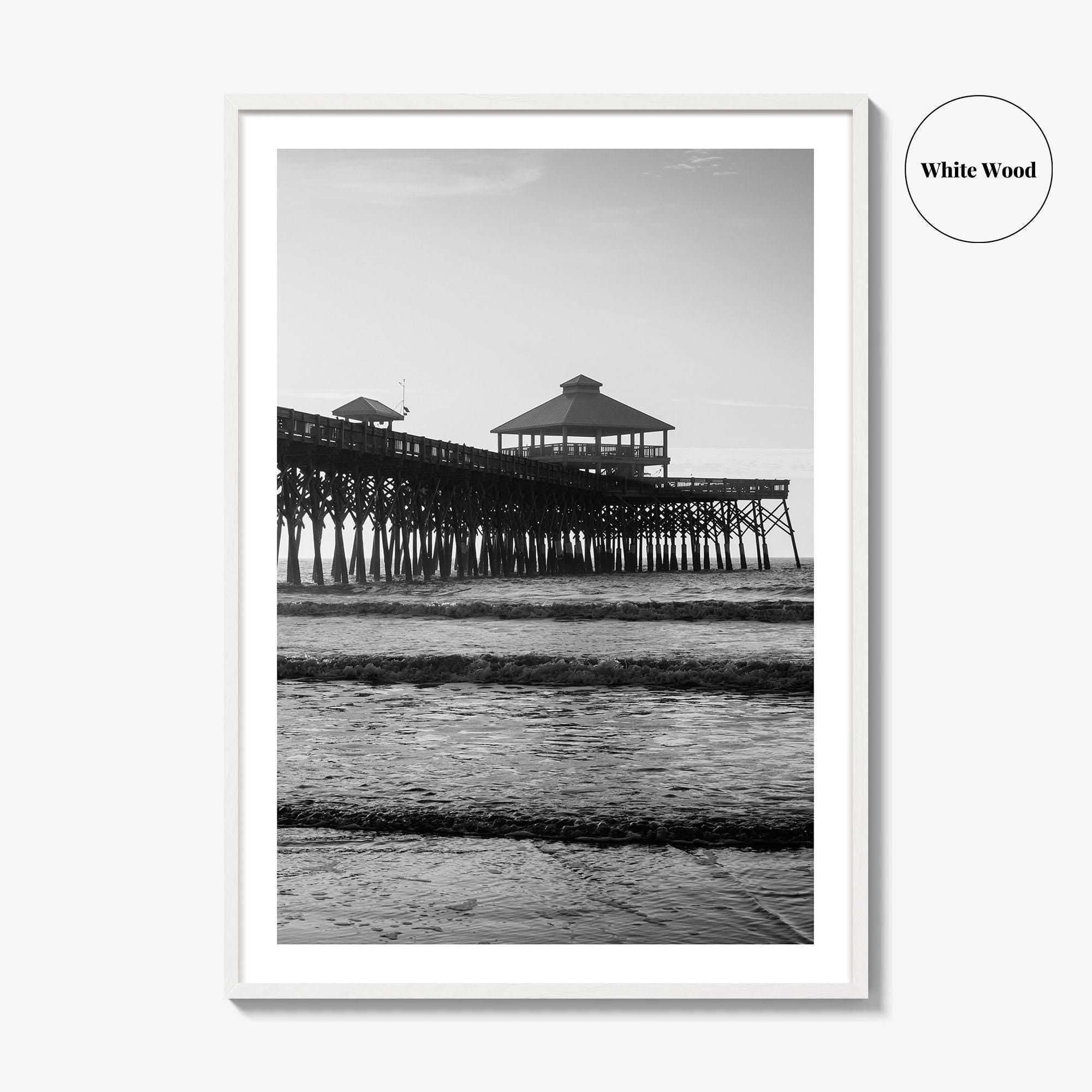 Folly Beach Black and White Fine Art Photo Print, Charleston Pier Poster, South Carolina