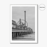 Galveston Island Black and White Fine Art Photo Print, Texas Historic Pier Poster