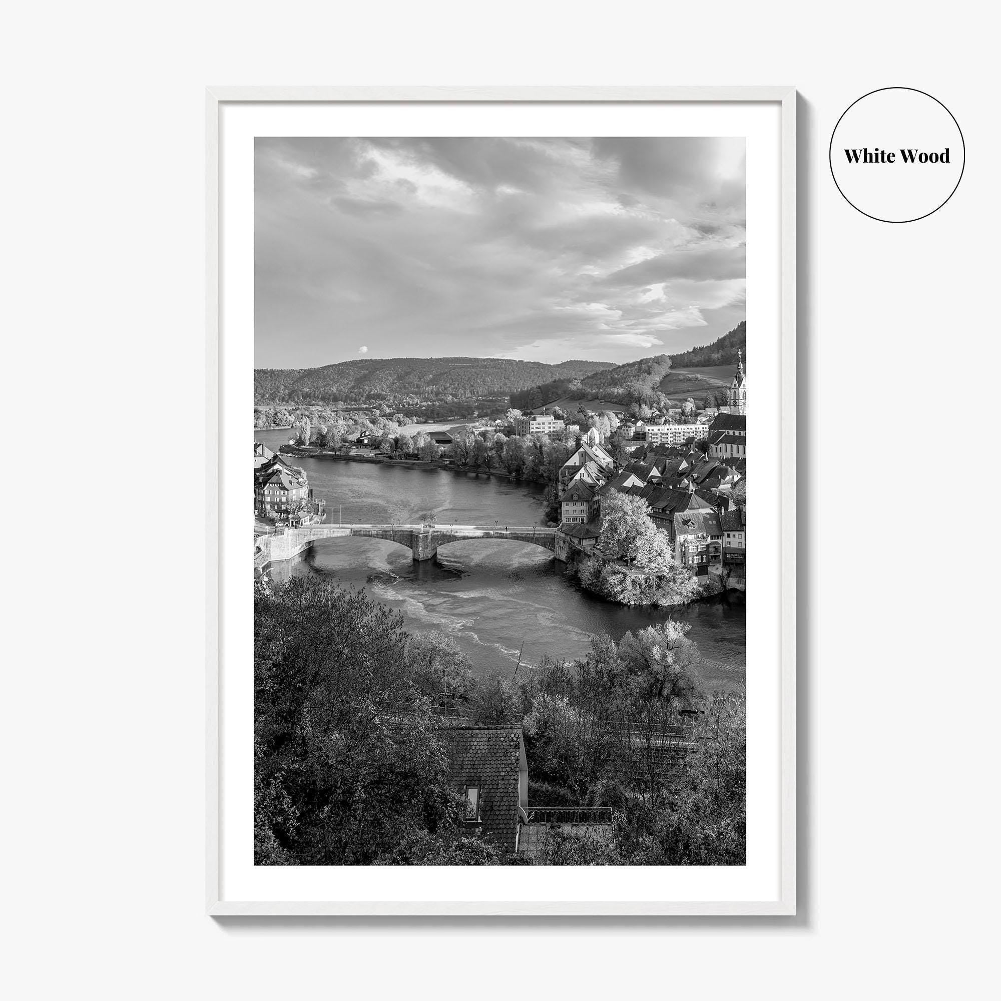 Laufenburg Black and White Fine Art Photo Print, Basel Rhine River Old Town Poster
