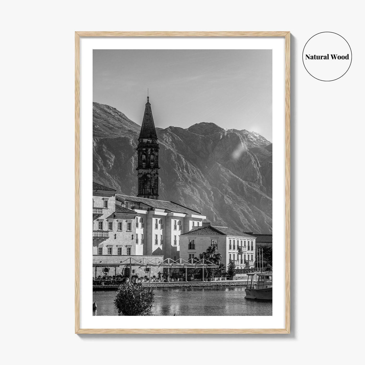 Bay of Kotor Black and White Fine Art Photo Print, Perast Montenegro, Wall Poster
