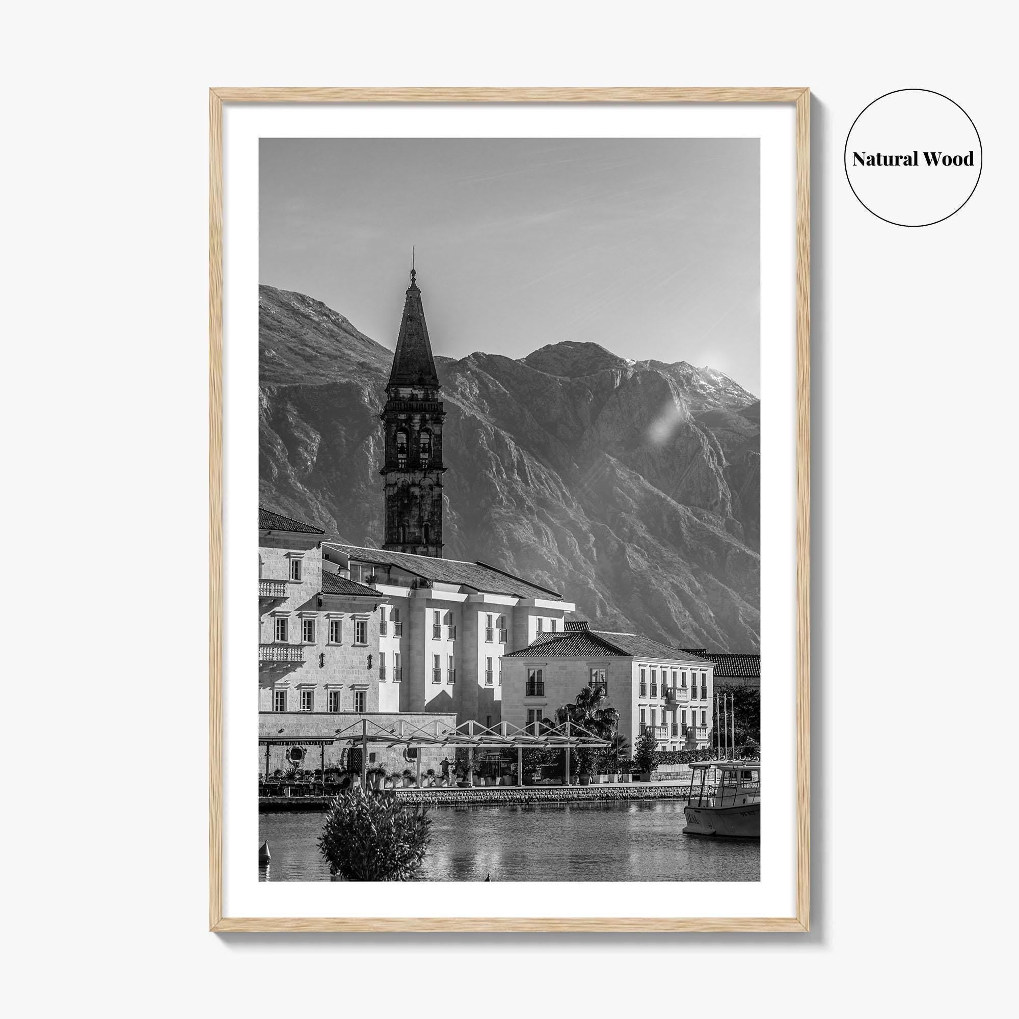 Bay of Kotor Black and White Fine Art Photo Print, Perast Montenegro, Wall Poster