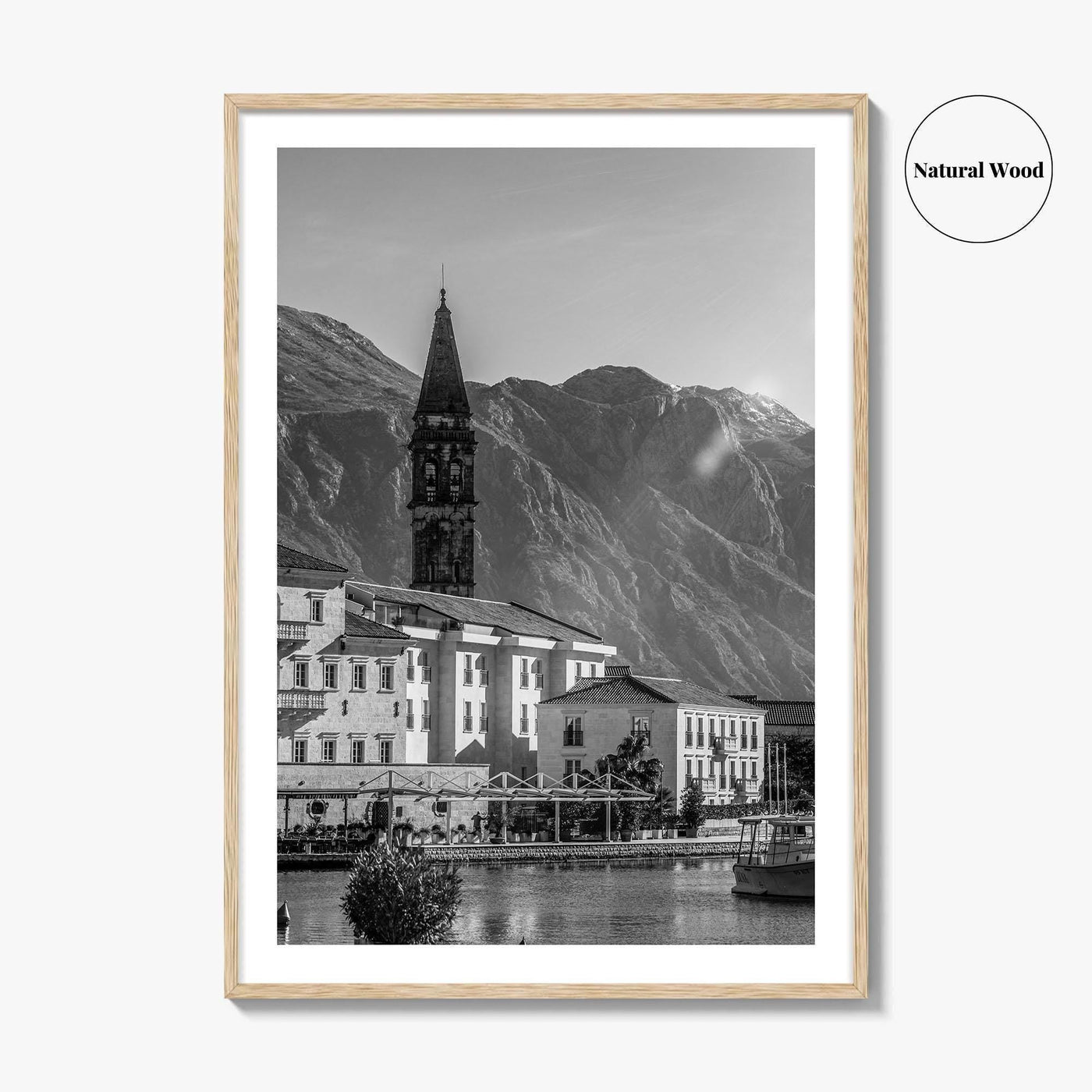 Bay of Kotor Black and White Fine Art Photo Print, Perast Montenegro, Wall Poster