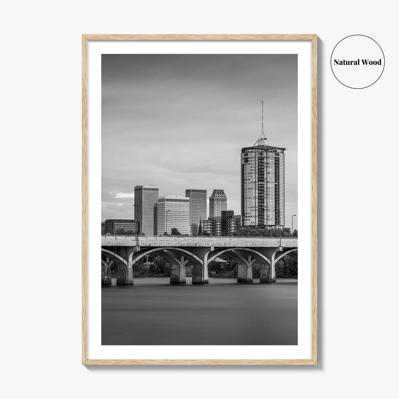 Tulsa Skyline Black and White Fine Art Photo Print, Poster, Oklahoma USA, Arkansas River