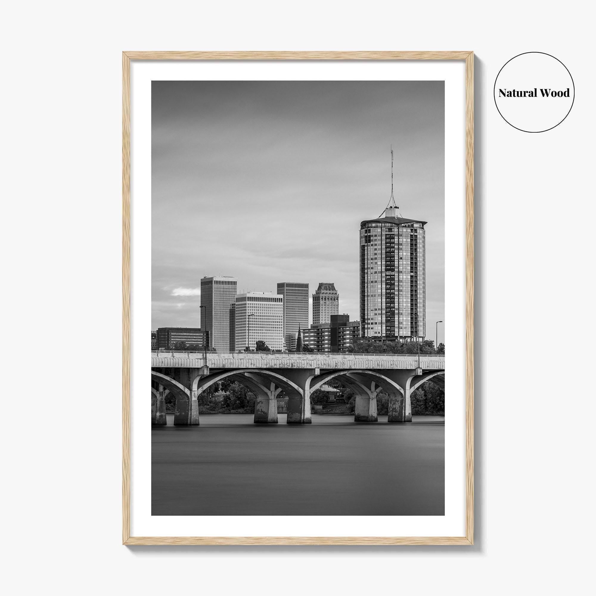 Tulsa Skyline Black and White Fine Art Photo Print, Poster, Oklahoma USA, Arkansas River
