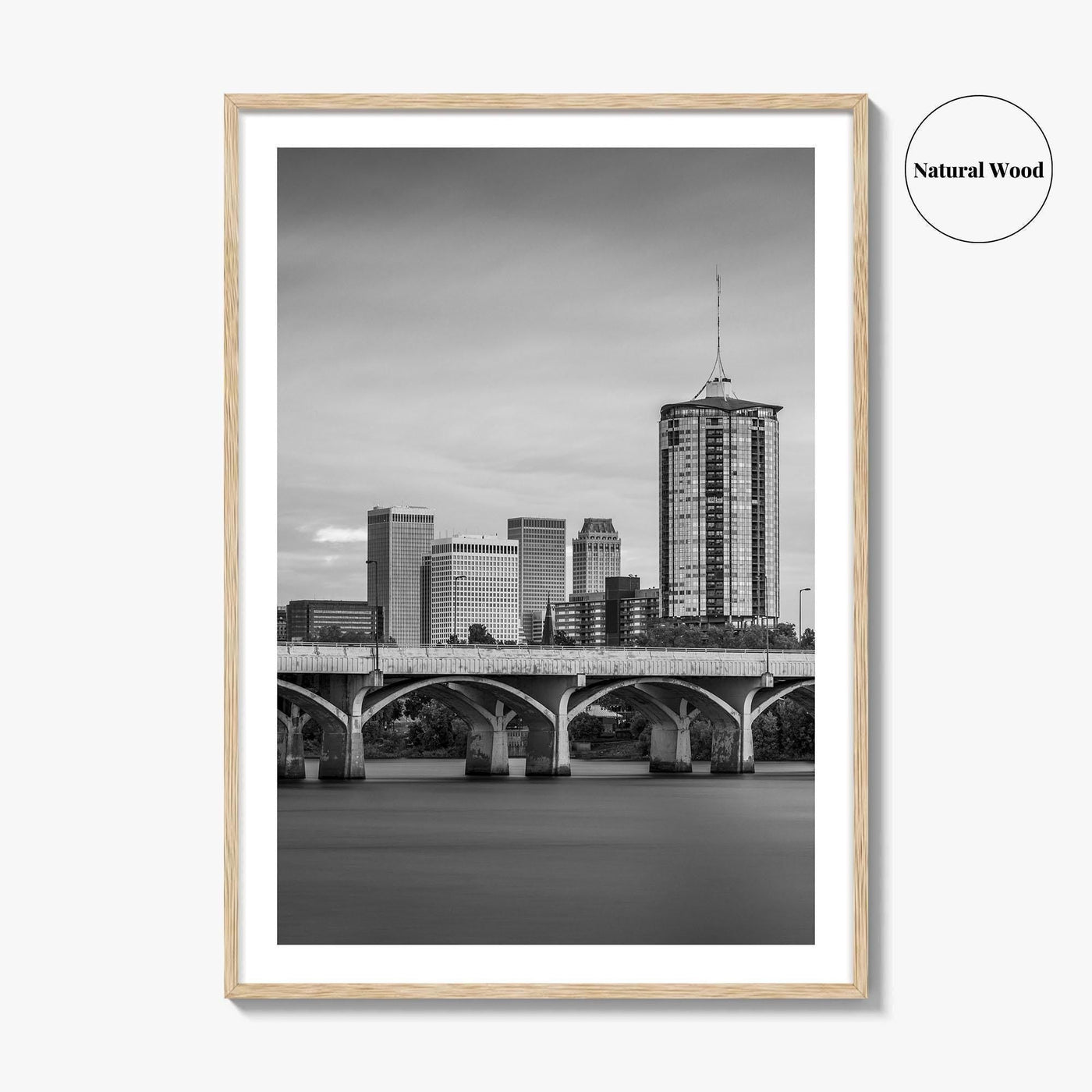 Tulsa Skyline Black and White Fine Art Photo Print, Poster, Oklahoma USA, Arkansas River