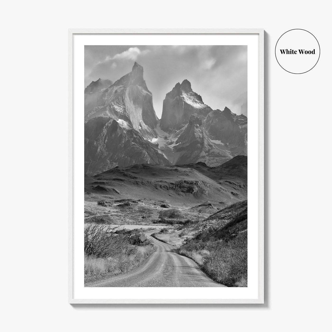 Torres del Paine Black and White Fine Art Photo Print, Patagonia Chile, Lake Pehoe