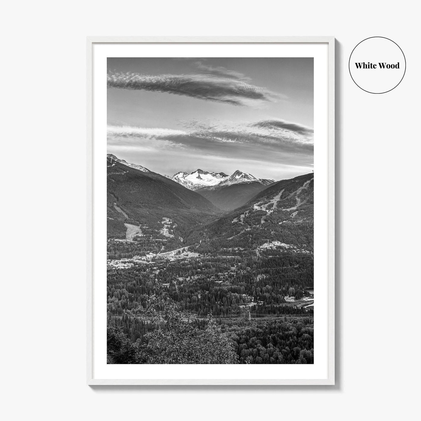 Whistler Black and White Fine Art Photo Print, Blackcomb Canada Panoramic Poster