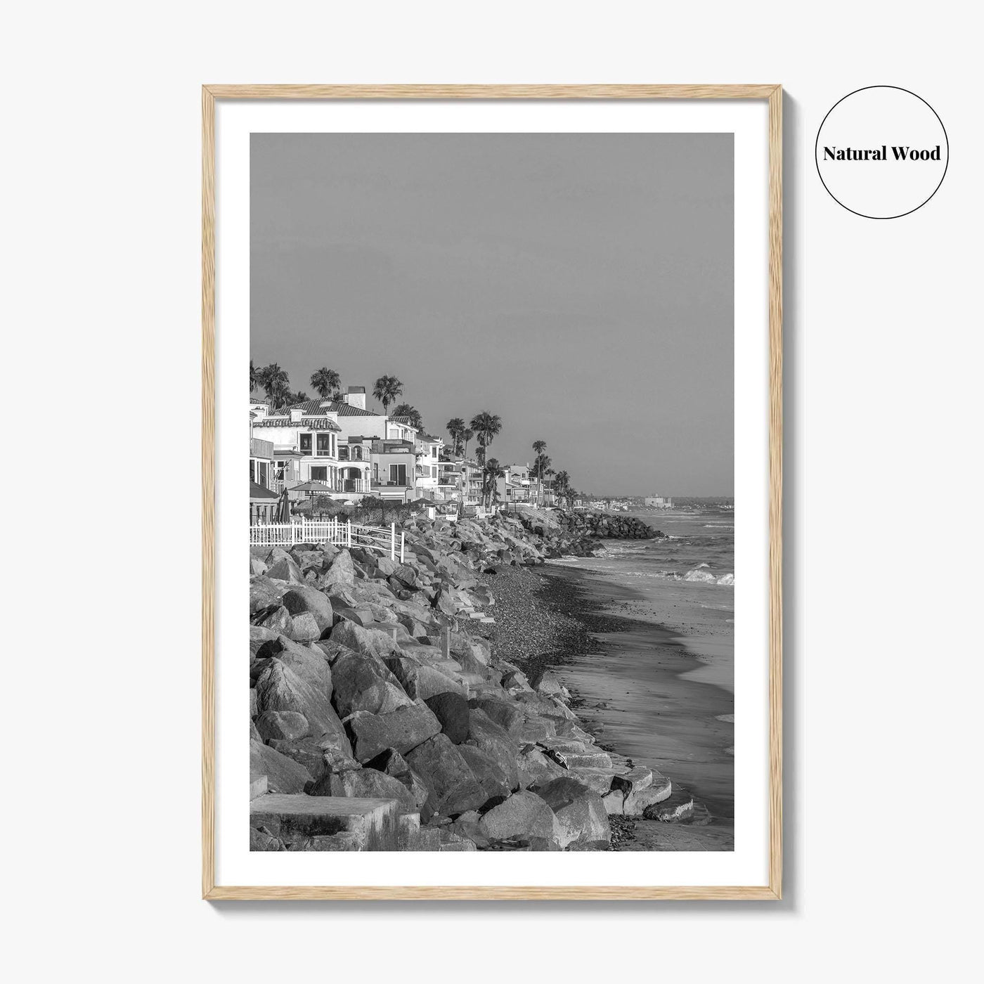 Oceanside Black and White Fine Art Photo Print, San Diego Beach Houses, California Poster