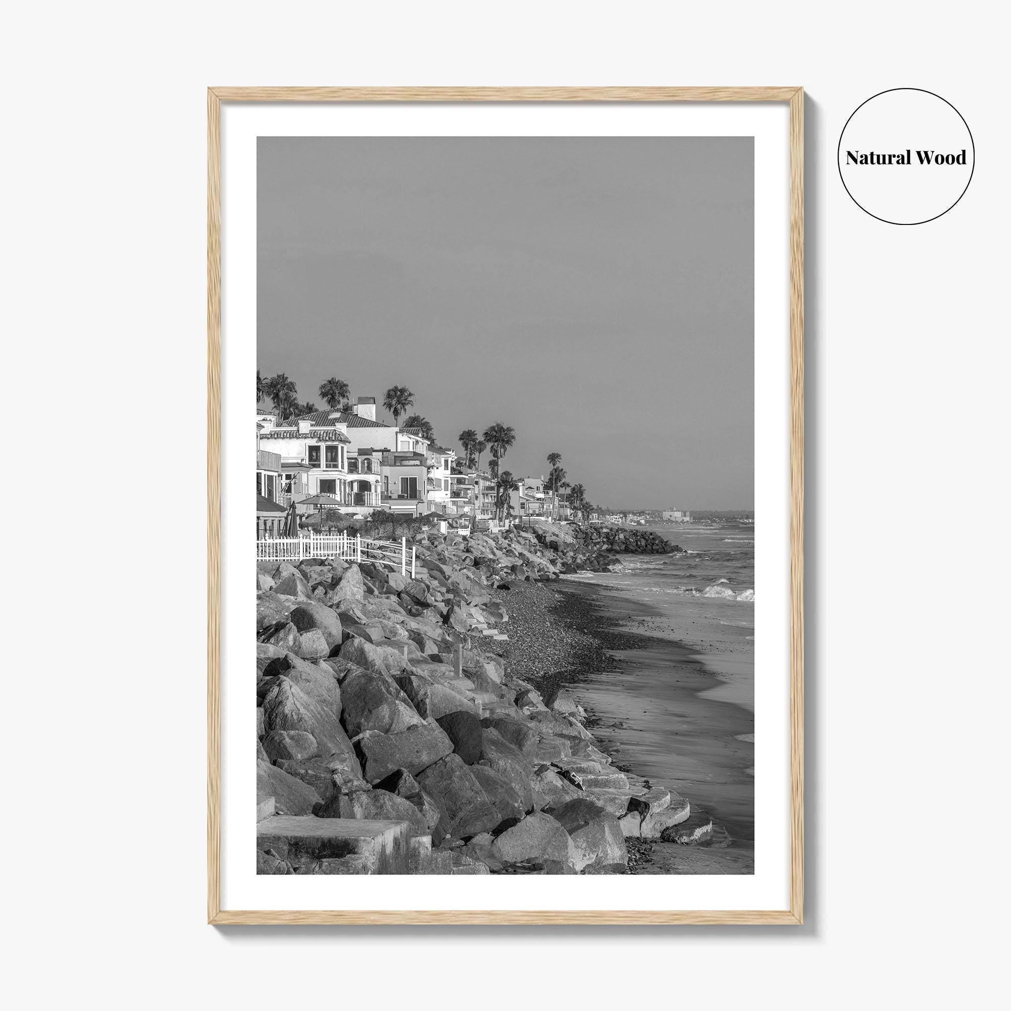 Oceanside Black and White Fine Art Photo Print, San Diego Beach Houses, California Poster