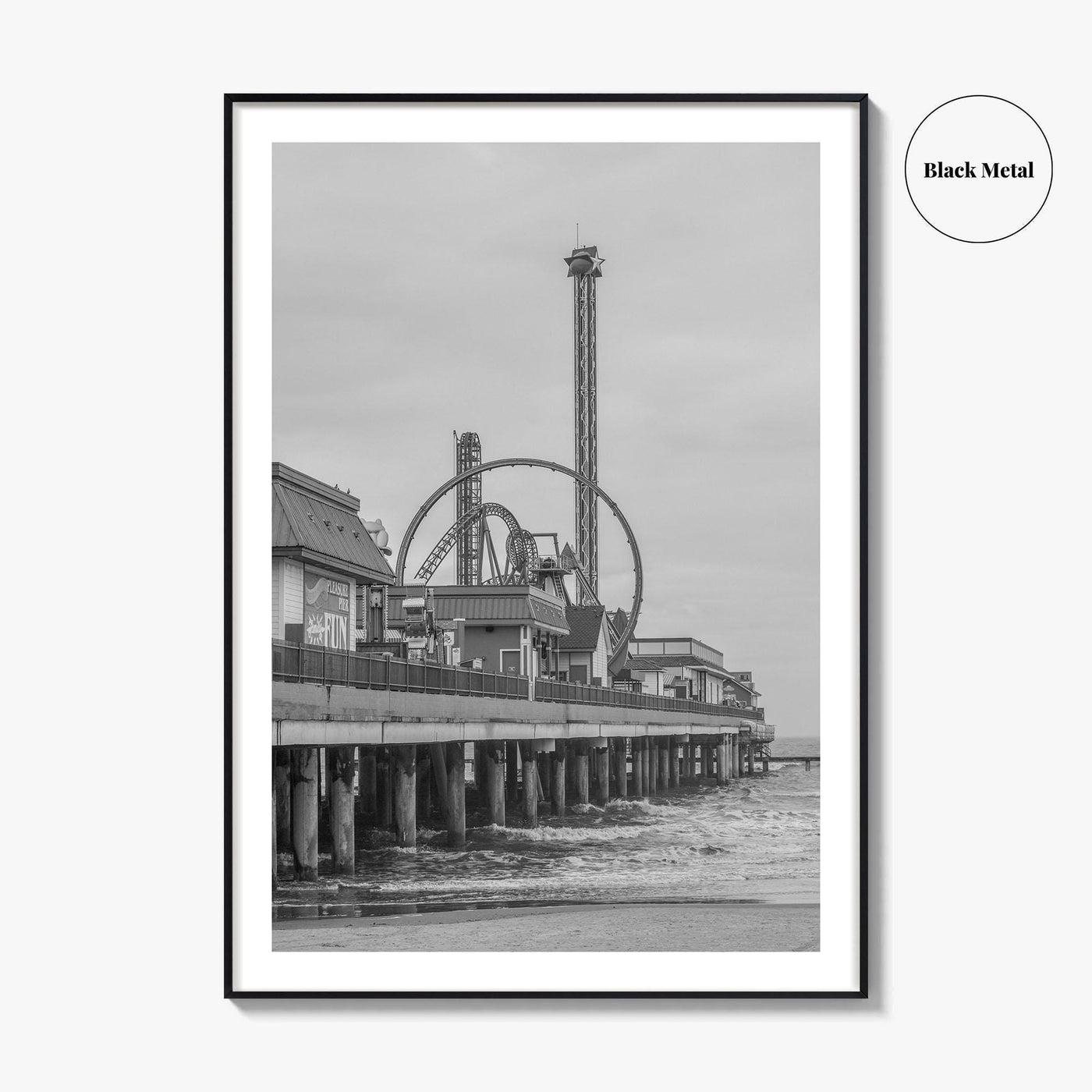 Galveston Island Black and White Fine Art Photo Print, Texas Historic Pier Poster