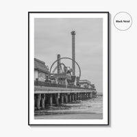 Galveston Island Black and White Fine Art Photo Print, Texas Historic Pier Poster