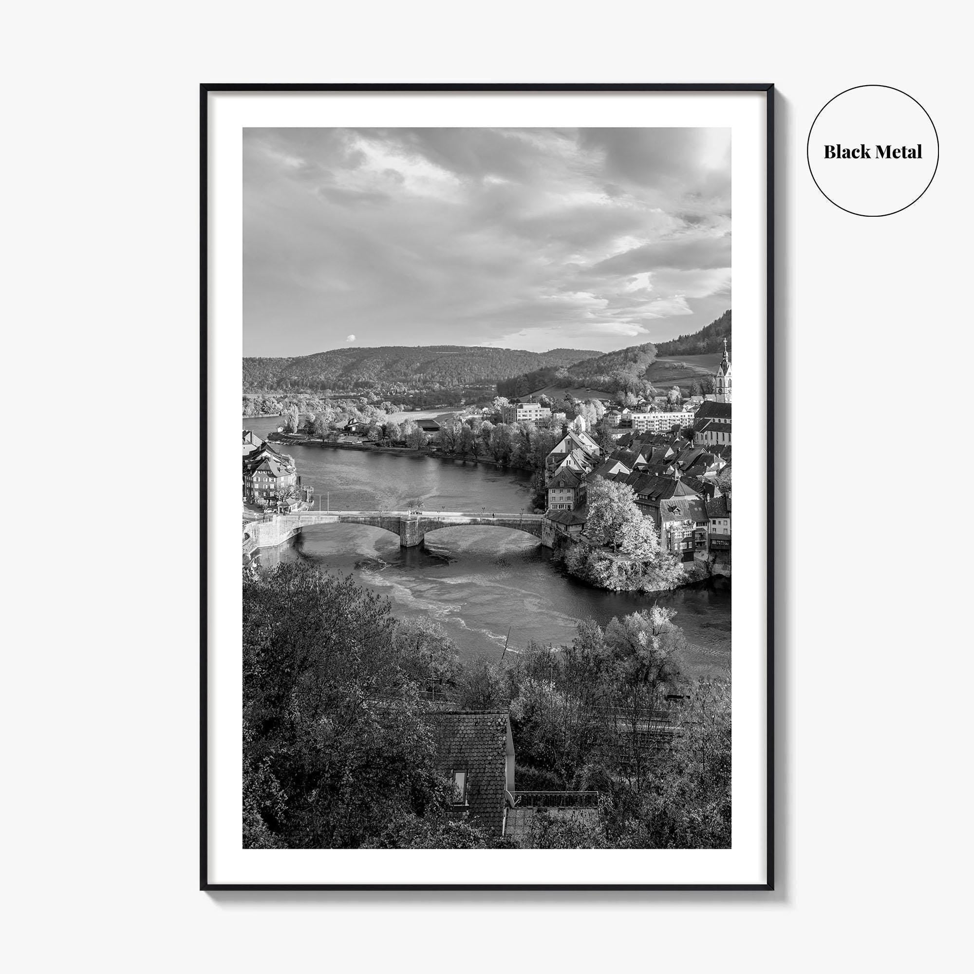 Laufenburg Black and White Fine Art Photo Print, Basel Rhine River Old Town Poster