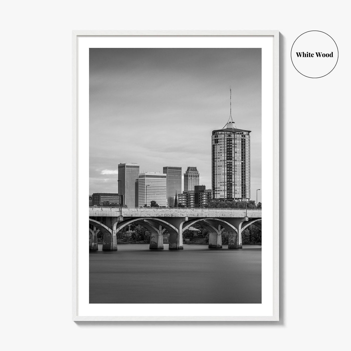 Tulsa Skyline Black and White Fine Art Photo Print, Poster, Oklahoma USA, Arkansas River