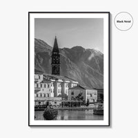 Bay of Kotor Black and White Fine Art Photo Print, Perast Montenegro, Wall Poster