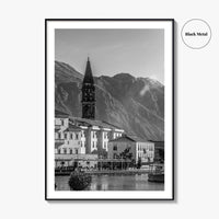 Bay of Kotor Black and White Fine Art Photo Print, Perast Montenegro, Wall Poster