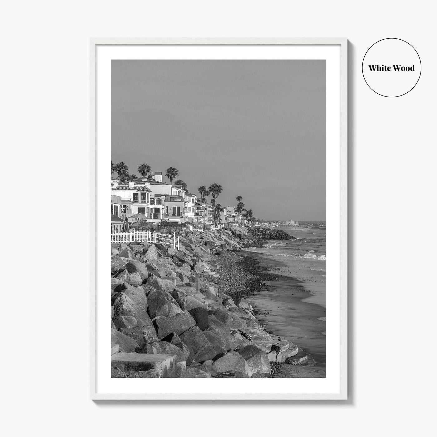 Oceanside Black and White Fine Art Photo Print, San Diego Beach Houses, California Poster