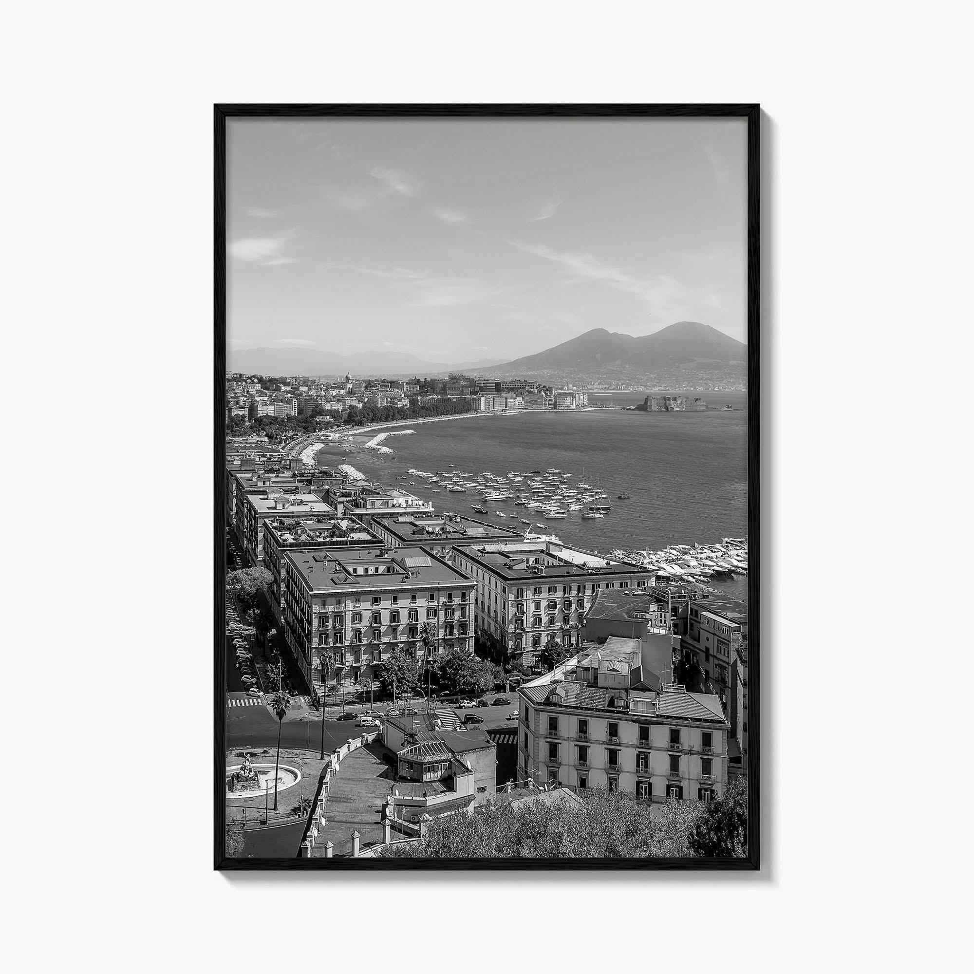 Naples Italy Black and White Fine Art Photo Print, Napoli Coastline, Campania Wall Poster