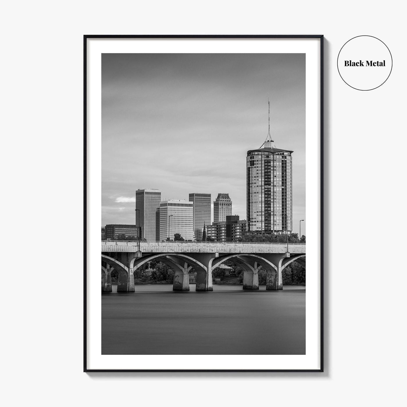 Tulsa Skyline Black and White Fine Art Photo Print, Poster, Oklahoma USA, Arkansas River