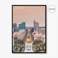Sacramento Skyline Fine Art Photo Print, Aerial, California, USA, Wall Decor Poster