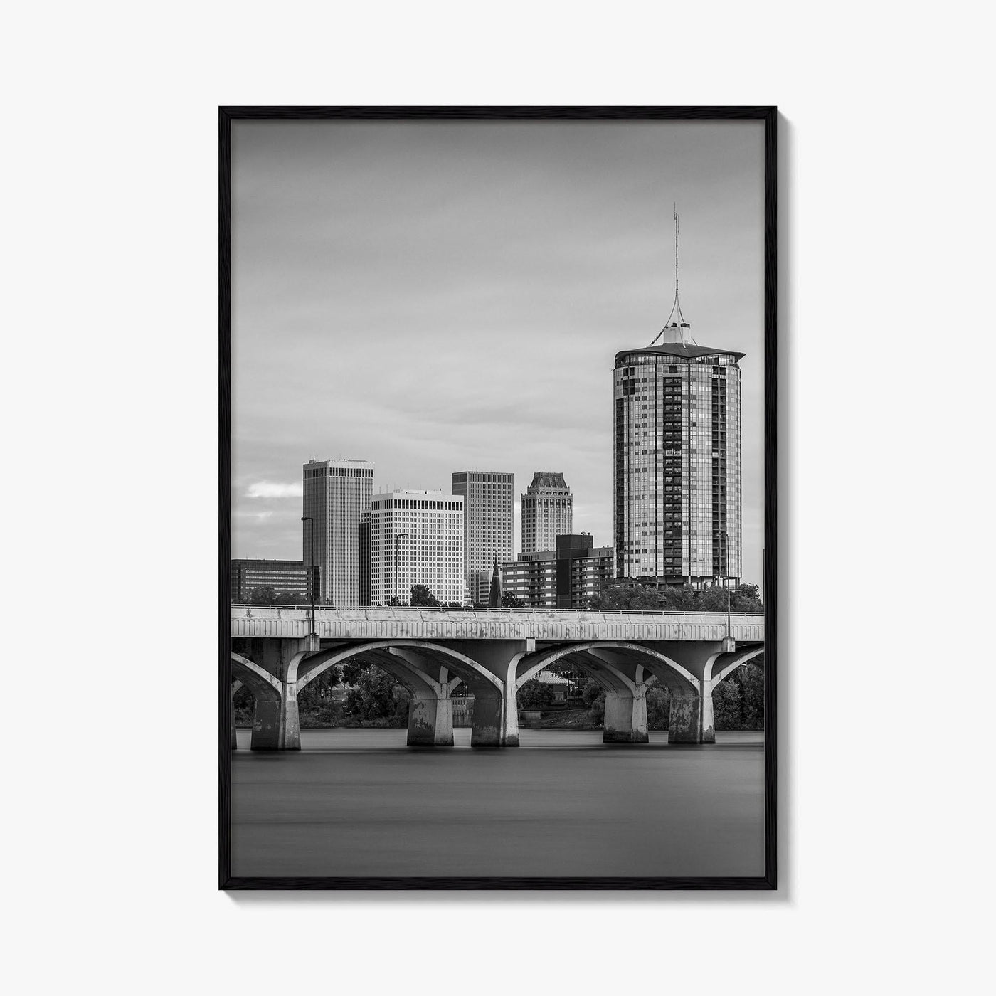 Tulsa Skyline Black and White Fine Art Photo Print, Poster, Oklahoma USA, Arkansas River