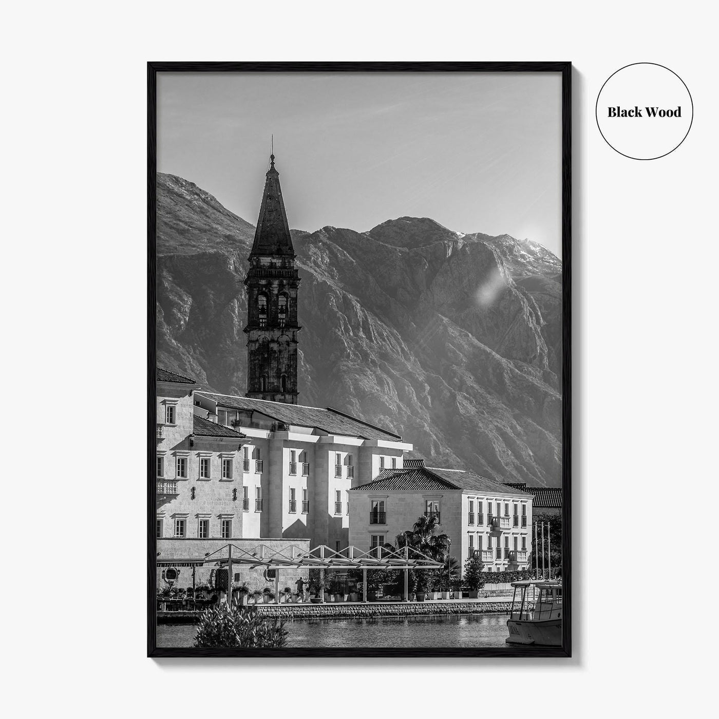 Bay of Kotor Black and White Fine Art Photo Print, Perast Montenegro, Wall Poster
