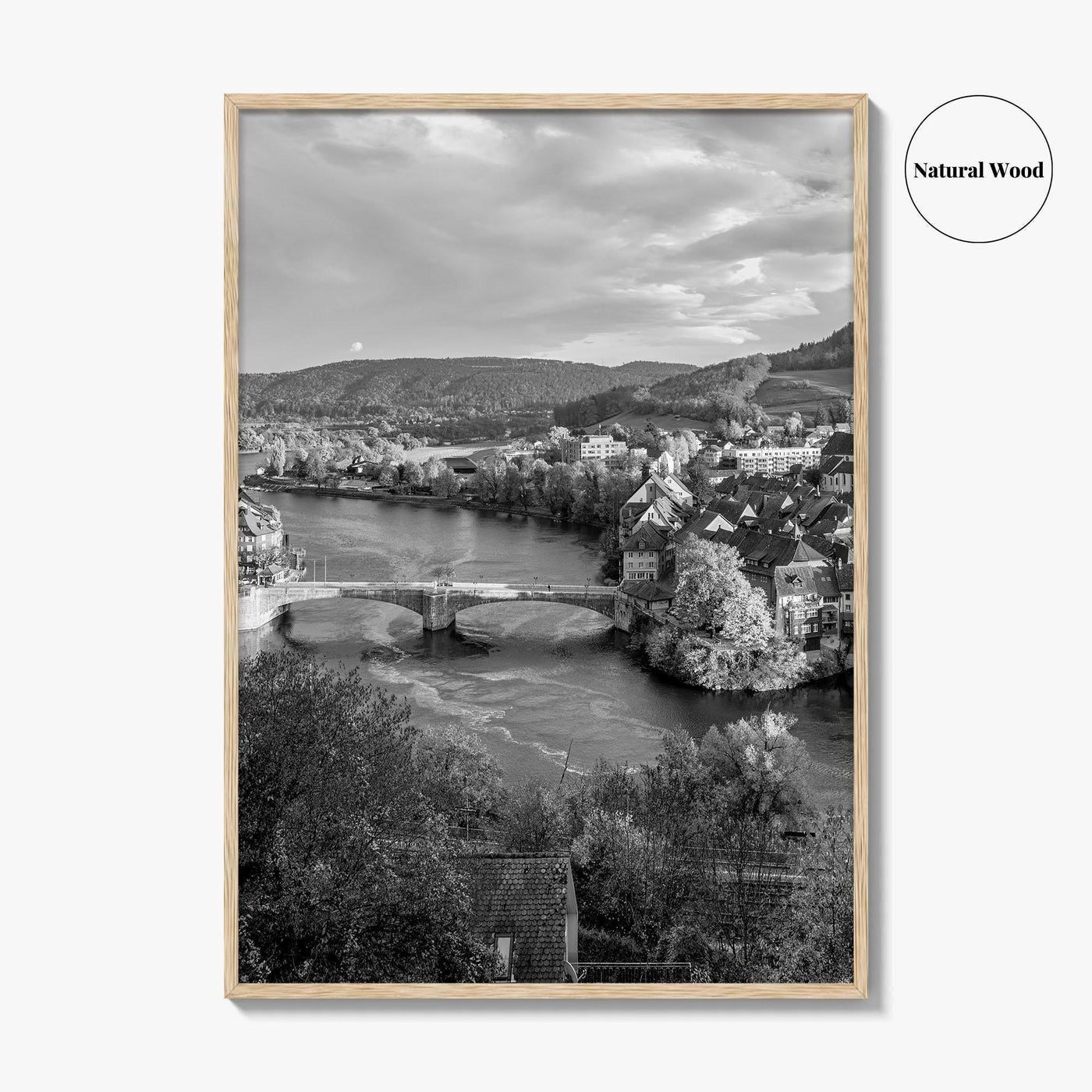 Laufenburg Black and White Fine Art Photo Print, Basel Rhine River Old Town Poster