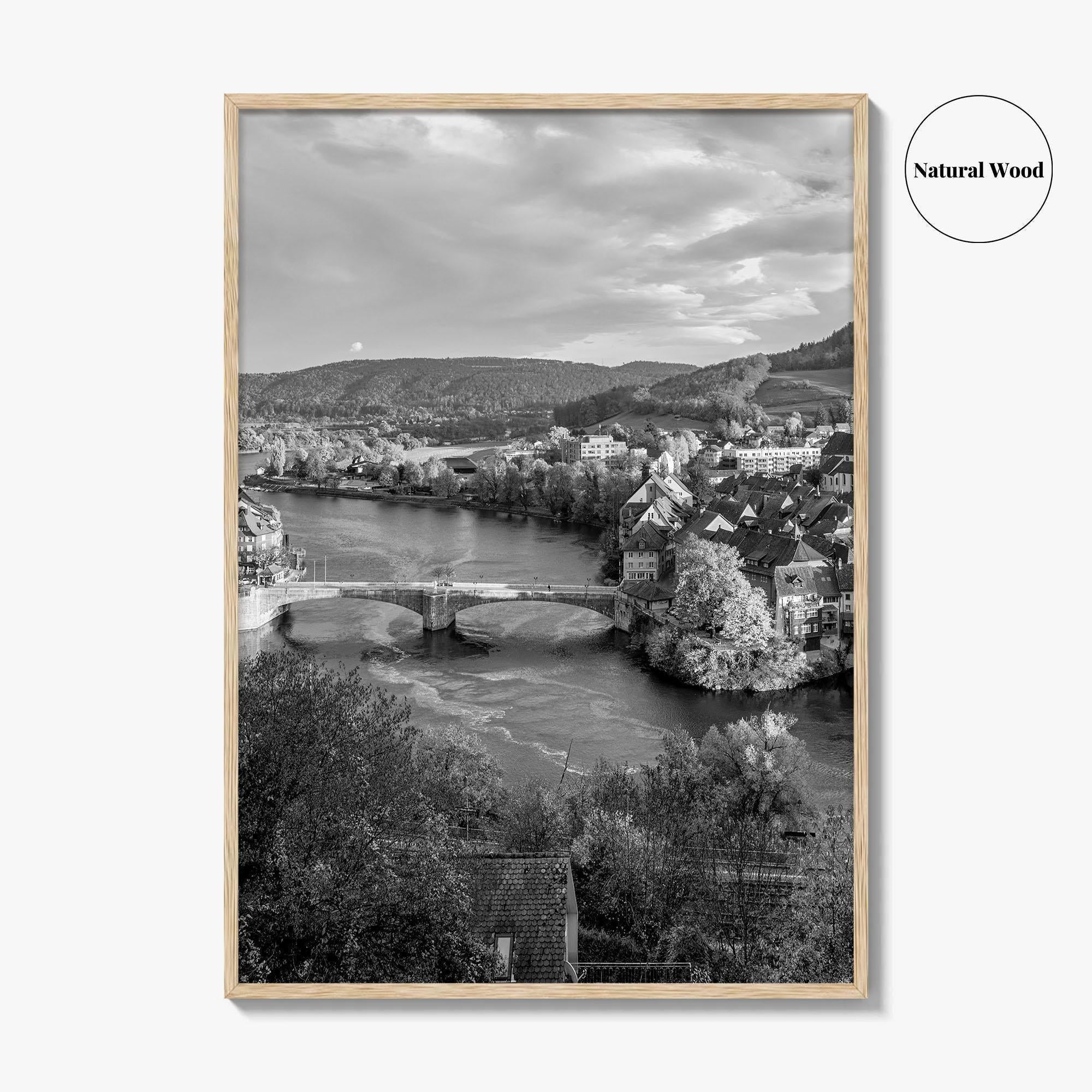 Laufenburg Black and White Fine Art Photo Print, Basel Rhine River Old Town Poster