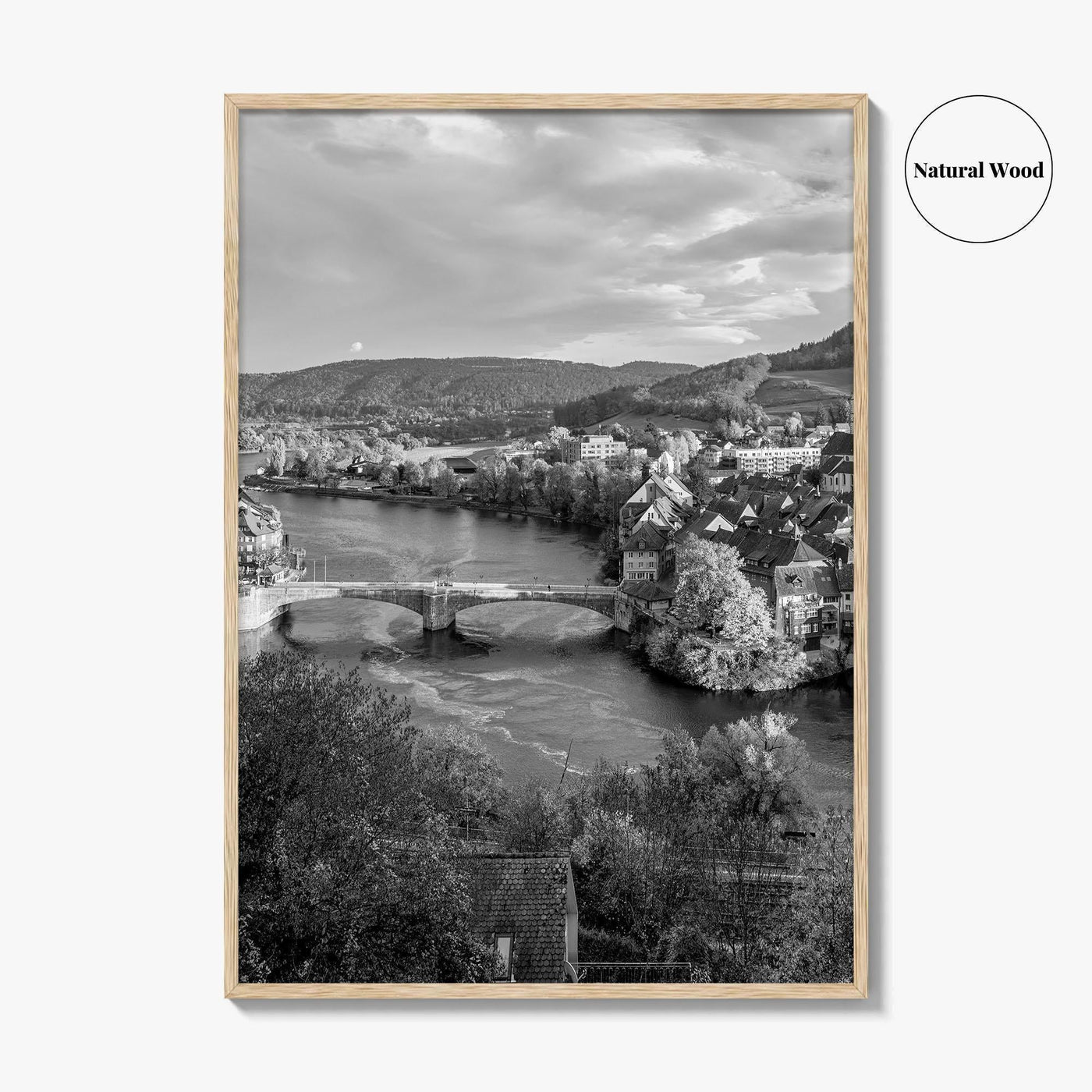 Laufenburg Black and White Fine Art Photo Print, Basel Rhine River Old Town Poster