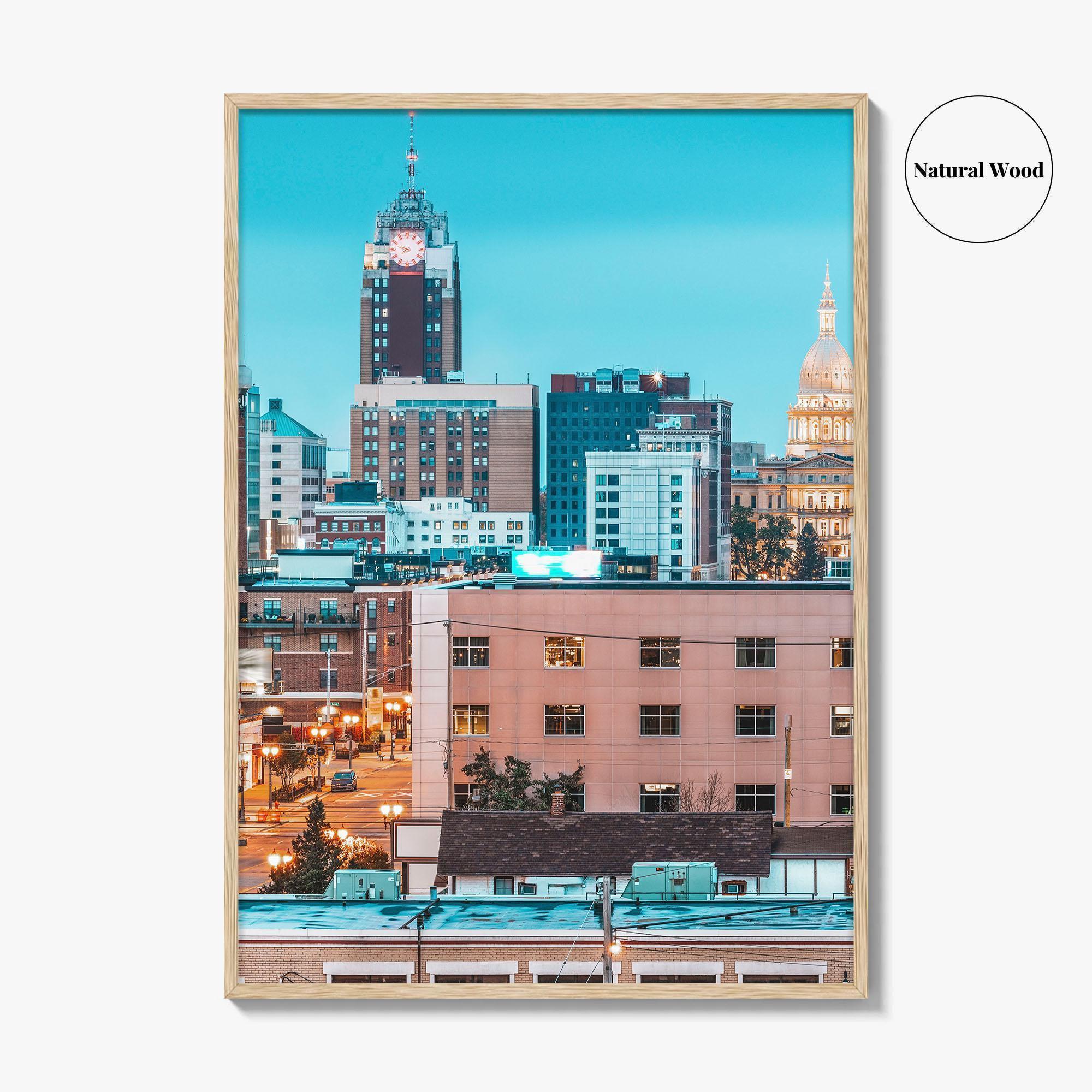 Lansing Skyline Fine Art Photo Print, Michigan USA, Downtown Wall Decor Poster