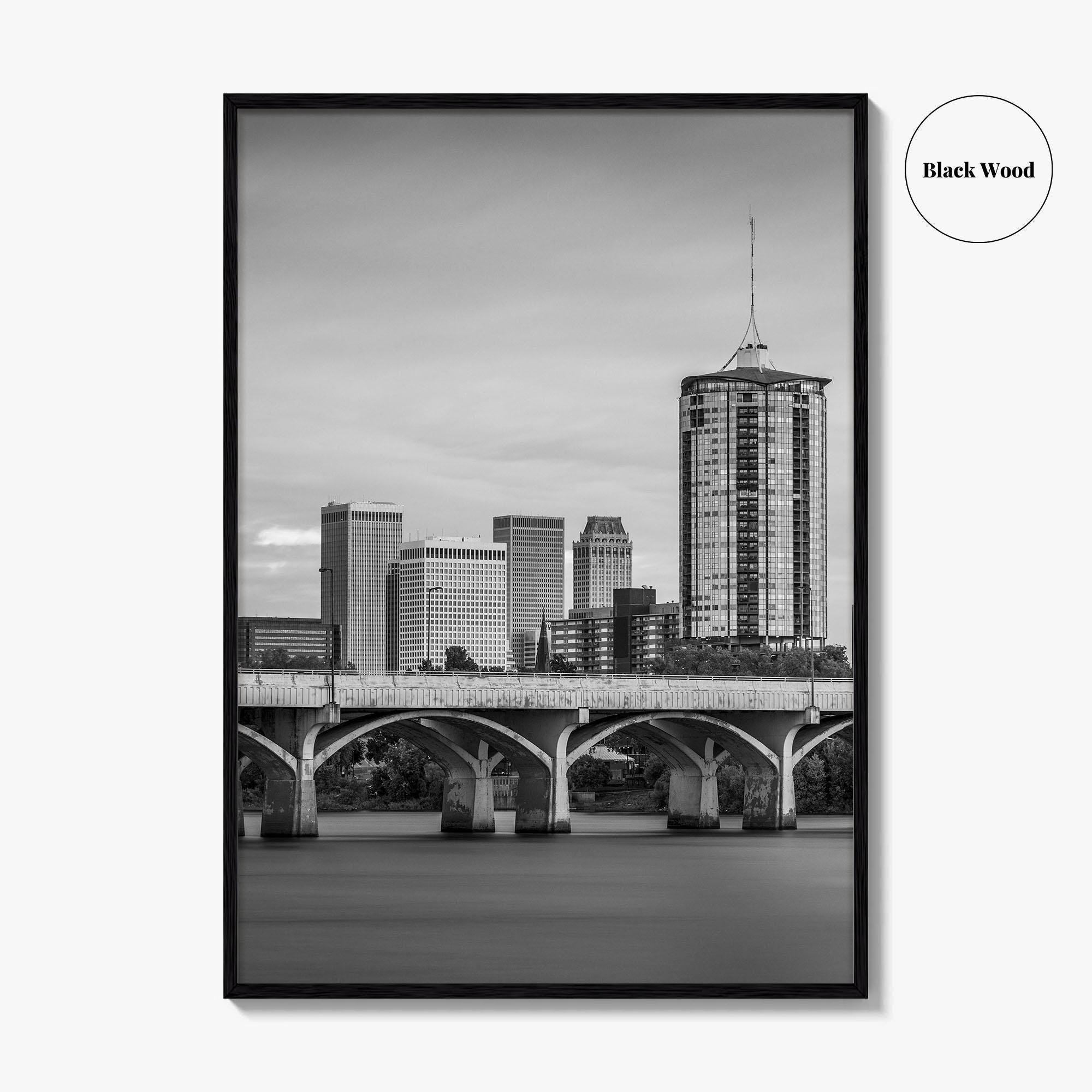 Tulsa Skyline Black and White Fine Art Photo Print, Poster, Oklahoma USA, Arkansas River