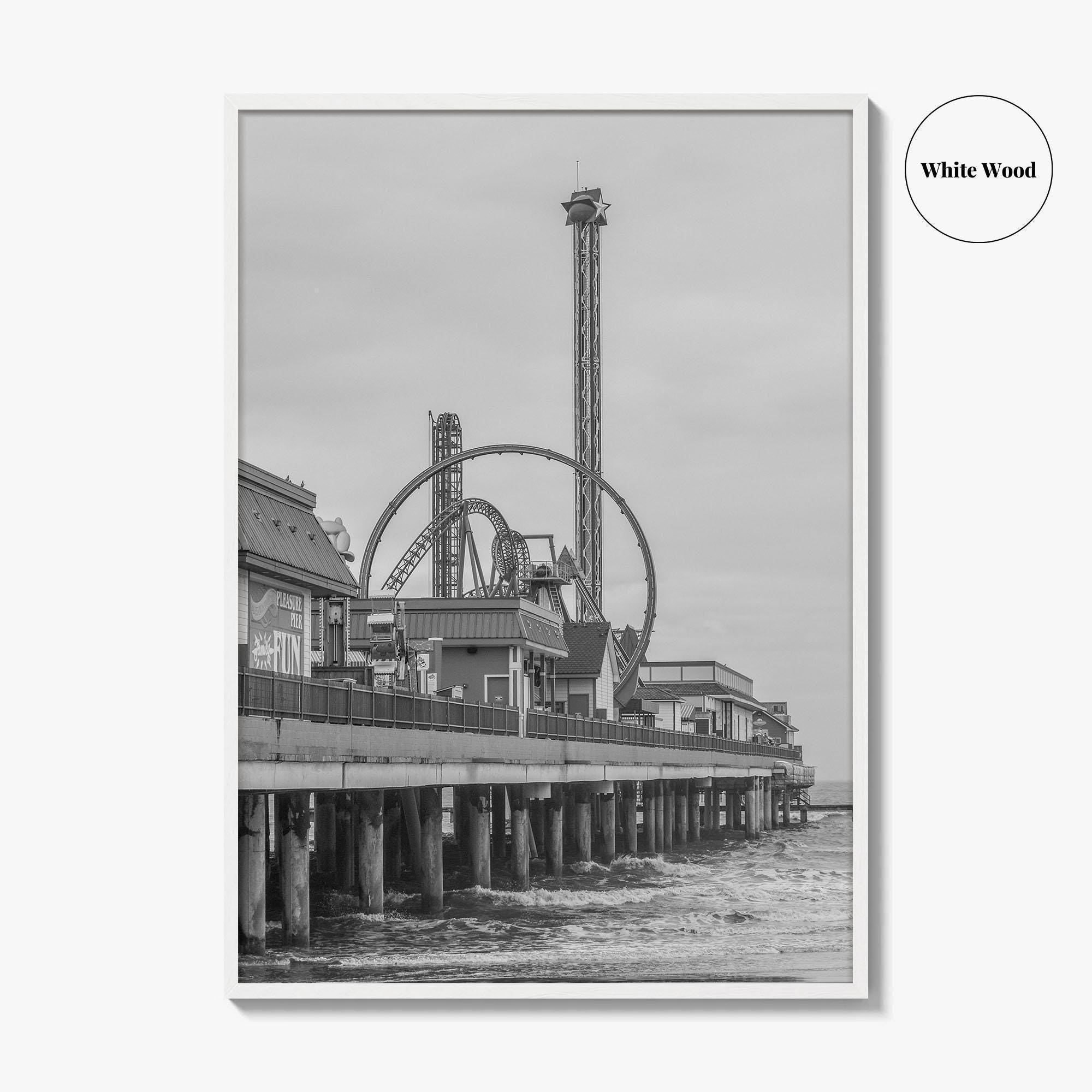 Galveston Island Black and White Fine Art Photo Print, Texas Historic Pier Poster