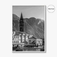 Bay of Kotor Black and White Fine Art Photo Print, Perast Montenegro, Wall Poster