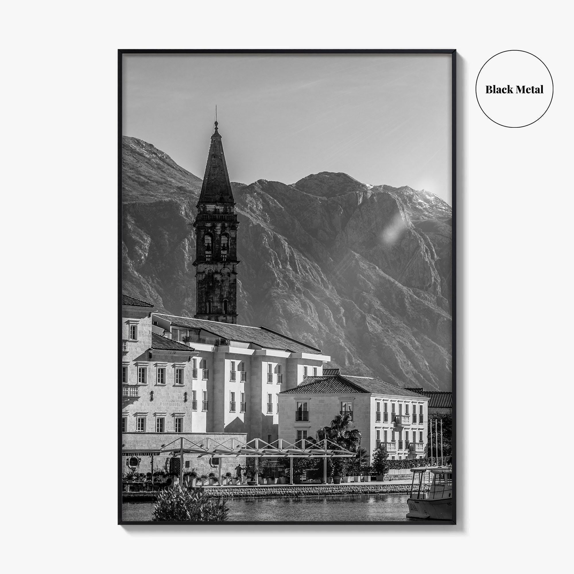 Bay of Kotor Black and White Fine Art Photo Print, Perast Montenegro, Wall Poster