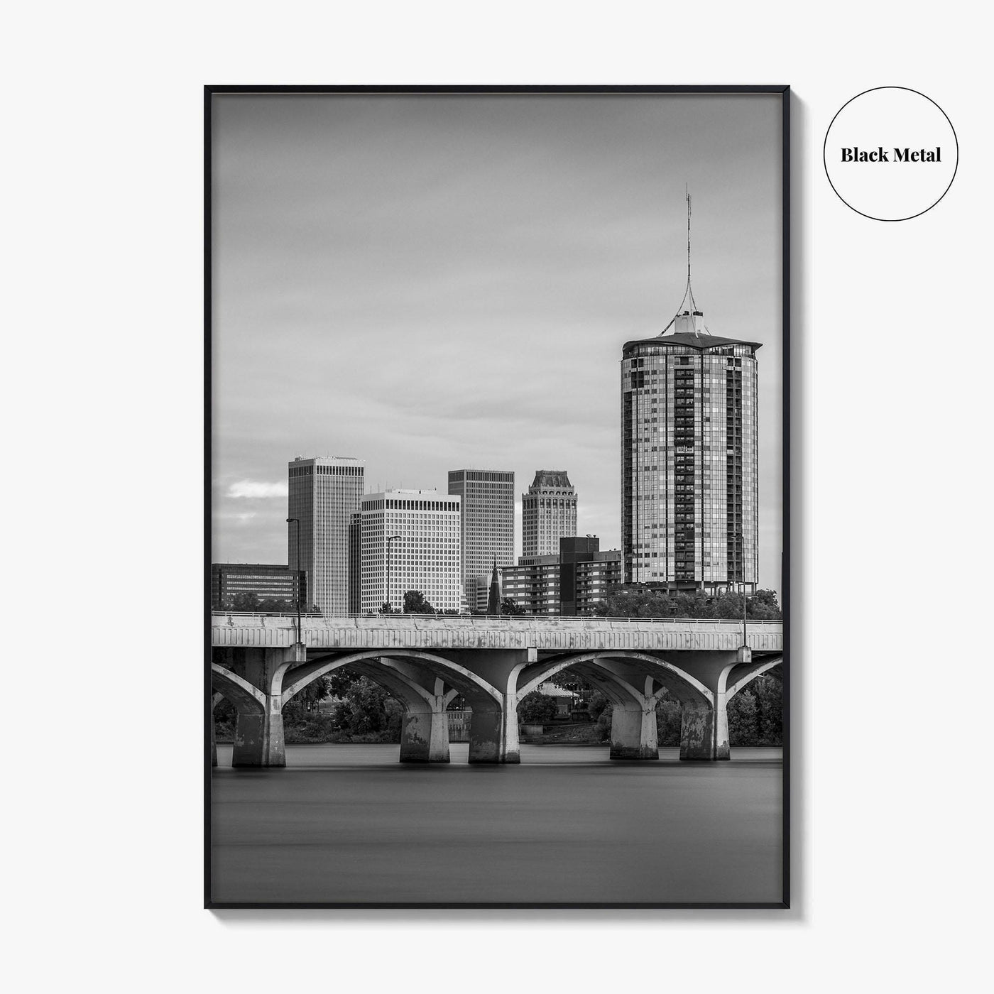 Tulsa Skyline Black and White Fine Art Photo Print, Poster, Oklahoma USA, Arkansas River