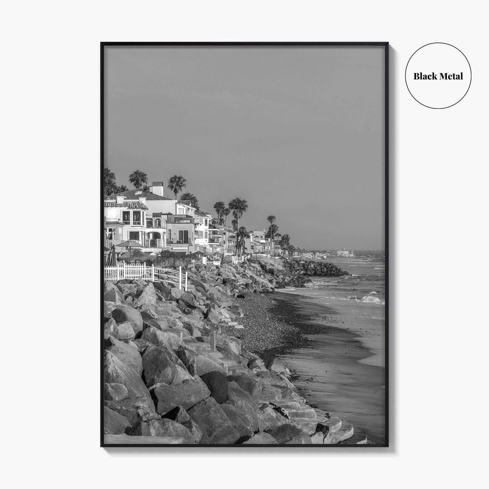 Oceanside Black and White Fine Art Photo Print, San Diego Beach Houses, California Poster