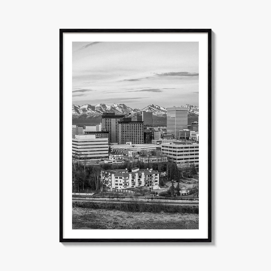 Anchorage Skyline Black and White Fine Art Photo Print, Alaska Poster, USA