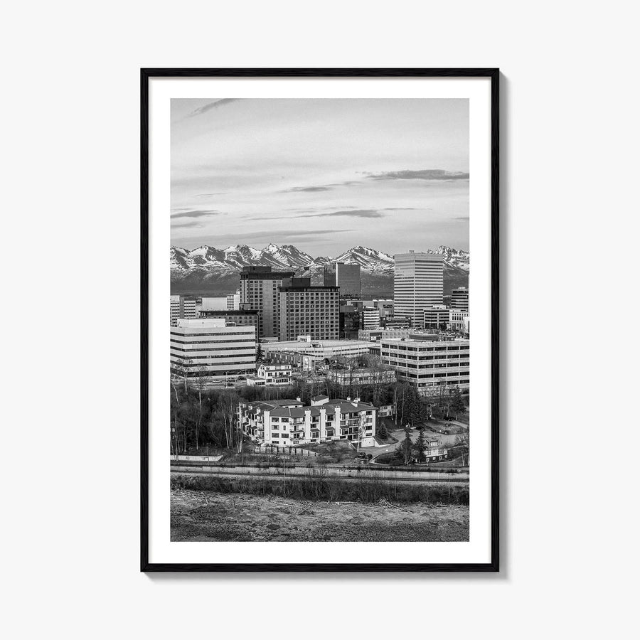 Anchorage Skyline Black and White Fine Art Photo Print, Alaska Poster, USA